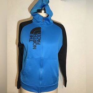 The north face blue zip up hoodie size large